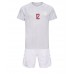 Camiseta Dinamarca Kasper Dolberg #12 Visitante Equipación para niños Mundial 2022 manga corta (+ pantalones cortos)